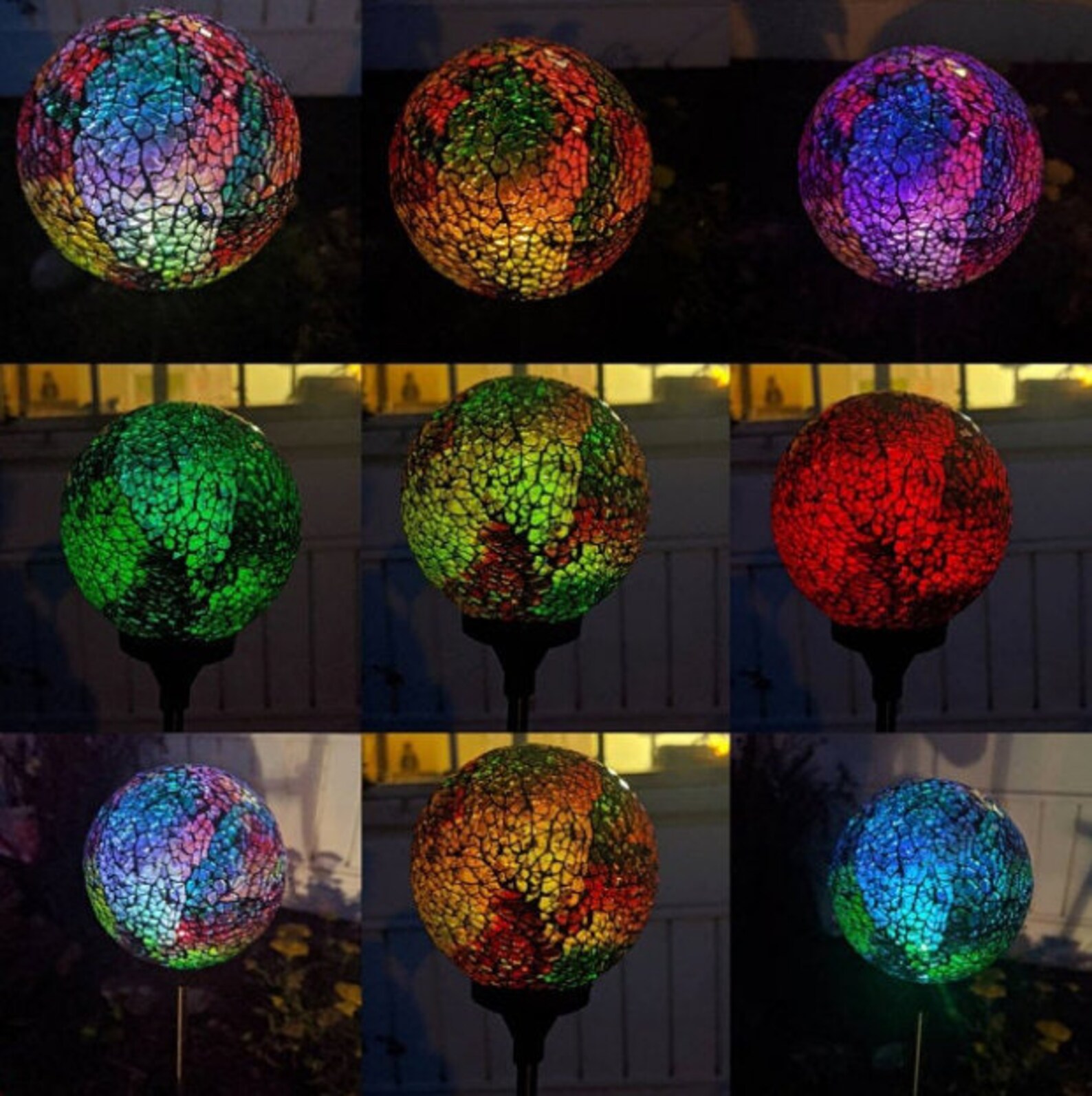 Solar Powered Mosaic Glass Ball Garden Art Stake Decoration Etsy