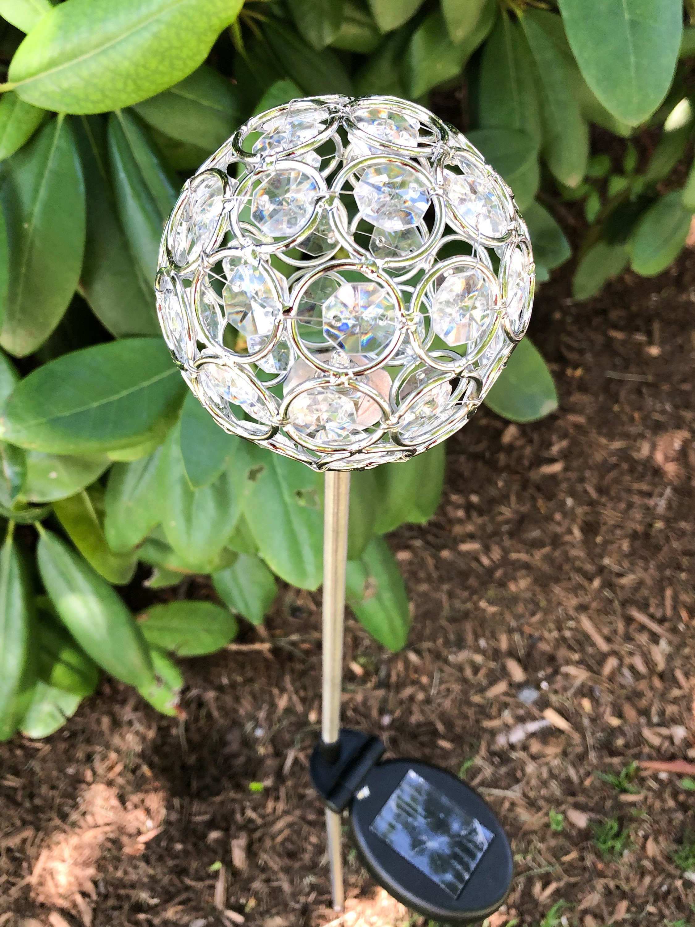 Solar Powered Crystal Ball Garden Art Stake Decoration Outdoor Etsy UK