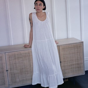 Sleeveless Linen Maxi Dress for Women – A-Line Ruffled Hem Dress with Pockets, Handmade