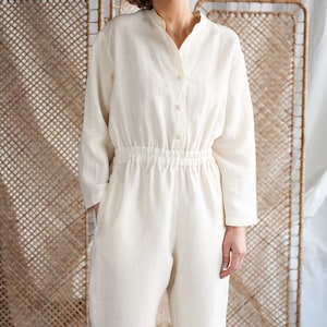 Ivory linen long sleeve boilersuit / Handmade by the ManInTheStudio