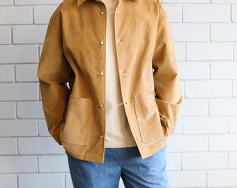 Men's Ochre Needlecord Long Sleeve Jacket with Patch Pockets - Classic Cotton Overjacket