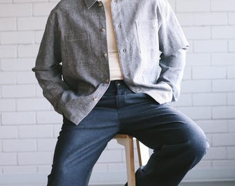 Men's Herringbone Linen and Wool Workwear Jacket