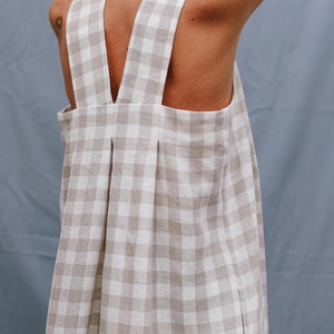 Robe en lin à carreaux origami, robe longue en lin, robe de demoiselle d'honneur, robe en lin sans manches, vêtements pour femmes en lin