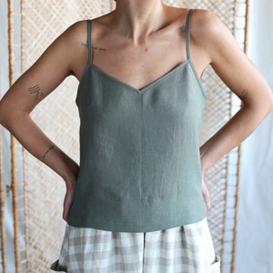 Sleeveless hunter green linen slip top / MITS image 1