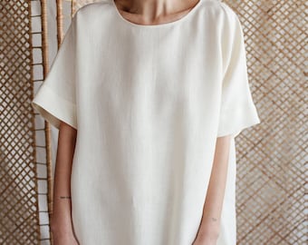 Loose short wide sleeves linen tunic dress