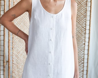 Sleeveless Linen Shirt Dress for Women – Button Down Summer Dress with Pockets, Handmade