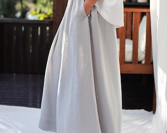 Linen Maxi Skirt for Women – Elastic Waist Skirt with Pockets, Handmade