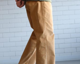 Men's Ochre Cord Straight Leg Pants with Elasticated Waist