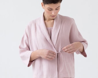Oversized Linen Wrap Jacket - Linen Kimono Style Cut Blazer handmade by ManInTheStudio