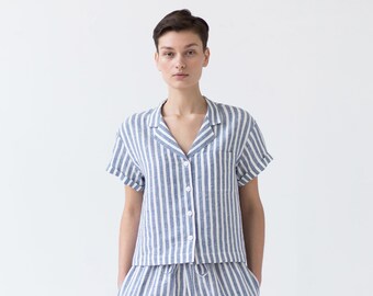 Minimalist Linen Shirt with Buttons – Classic Collar Handmade Women’s Blouse / Handmade by MITS