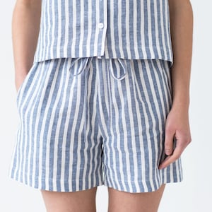 Linen casual summer shorts, Striped relaxed fit shorts, Low rise summer shorts, Women linen clothing handmade by ManInTheStudio