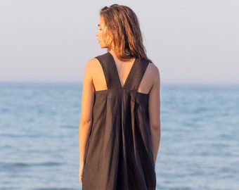 Black linen origami dress / ManInTheStudio