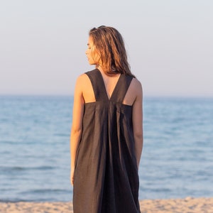 Robe origami en lin noire, robe longue, robe longue en lin, robe de maternité d'été, robe sans manches, taille personnalisée