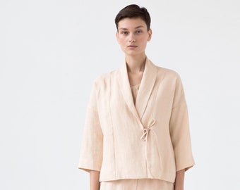 Oversized women's linen wrap jacket / Linen wrap blazer