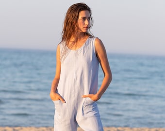 Linen sleeveless relaxed fit jumpsuit / ManInTheStudio