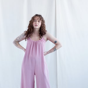 Strap double gauze cotton jumpsuit / Handmade by MITS