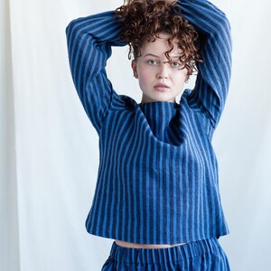 Casual Relaxed Fit Striped Linen Blouse / Handmade by MITS image 2