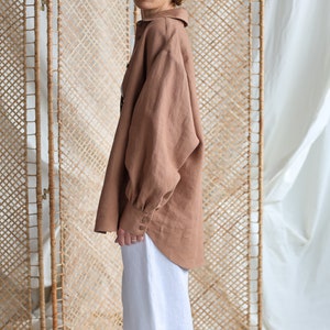 Long voluminous sleeve oversized shirt in hazel linen / Handmade by MITS