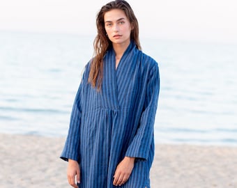 Striped linen Maxi kaftan dress / ManInTheStudio