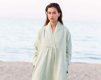 Linen long sleeve kaftan dress / ManInTheStudio