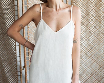 Ivory linen slip dress - Sleeveless mini summer linen dress