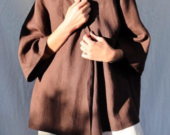 Oversized Linen Cardigan Jacket with Wide Sleeves – Handmade Clothing by ManInTheStudio