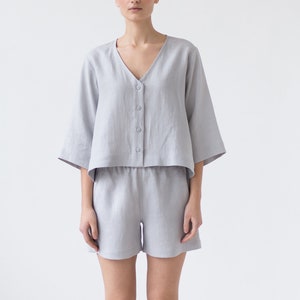 Linen Women&#39;s Co-ords Set: Summer Blouse and Shorts