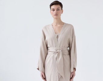 Linen bathrobe with pockets / Linen Maxi robe
