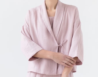 Oversized women's linen jacket / Kimono style linen wrap jacket
