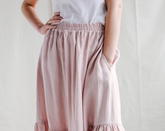 Linen ruffled hem Maxi skirt / MITS