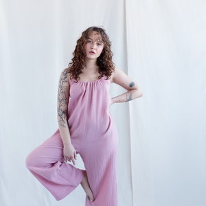 Strap double gauze cotton jumpsuit / Handmade by MITS image 6