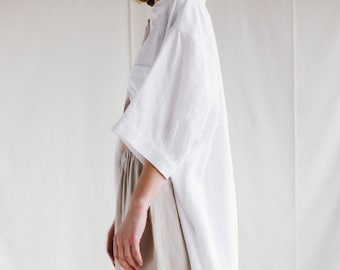 Oversized drop shoulder white linen shirt / Handmade by MITS