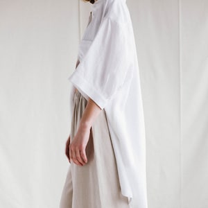 Oversized drop shoulder white linen shirt / Handmade by MITS