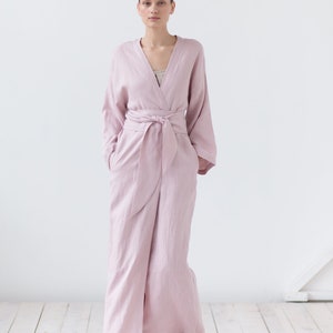 Natural linen bathrobe with pockets / Soft linen robe / Long morning linen gown image 4