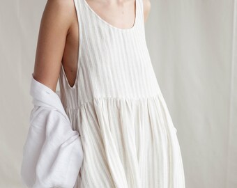 white linen smock dress