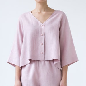 Soft linen V-neck oversized top / MITS image 2