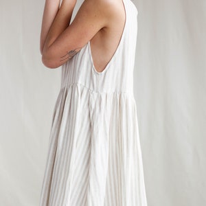 Weiches Leinen-Hängerkleid, Gestreiftes Leinenkleid, Ärmelloses Kleid, Tank-Top-Kleid, Midi-Leinenkleid, Sommer-Leinenkleid, Kleid mit Taschen