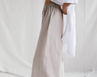 Linen palazzo pants, Loose wide leg linen trousers, Elastic waist linen pants, Gift for her