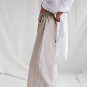 Calça palazzo de linho, Calça larga de linho, Calça de linho com cós elástico, Presente para ela