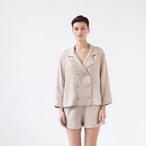 Women's linen 2 piece suit / Double faced jacket / Elastic waist band shorts / ManInTheStudio image 2