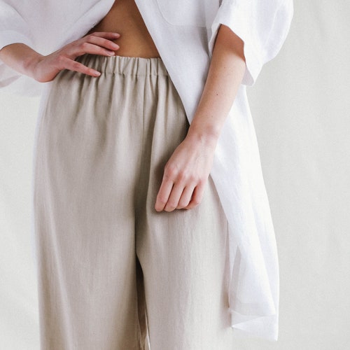 Linen palazzo pants / Loose wide leg linen trousers / MITS