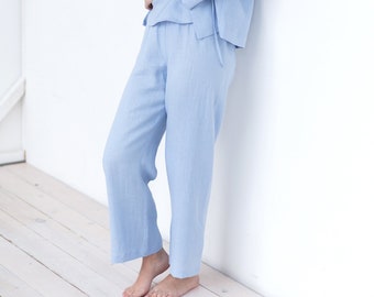 Wide leg linen pull on pants / Handmade by MITS