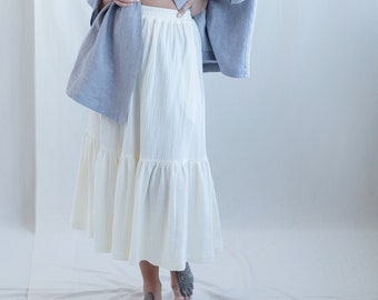 Double Gauze cotton ruffled Maxi skirt / Handmade by ManInTheStudio