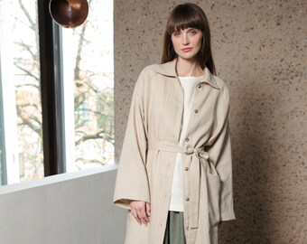 Beige linen oversized coat / Long linen coat