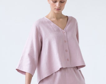 Ready to ship / Soft linen V-neck oversized top / MITS