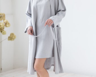 Full length linen gown / Soft dyed linen robe / Linen bathrobe with pockets