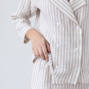 Striped Linen Blazer: Double Breasted Jacket, Woman&#39;s Clothing