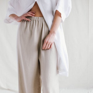 Linen palazzo pants / Loose wide leg linen trousers / MITS