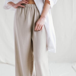 Linen palazzo pants, Loose wide leg linen trousers, Women linen clothing handmade by ManInTheStudio