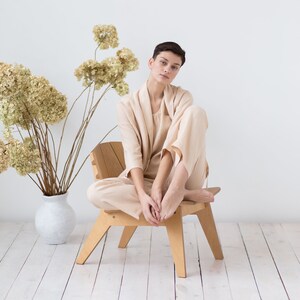 Linen Sleeveless Blouse, Cropped Pants & Jacket Set handmade by ManInTheStudio
